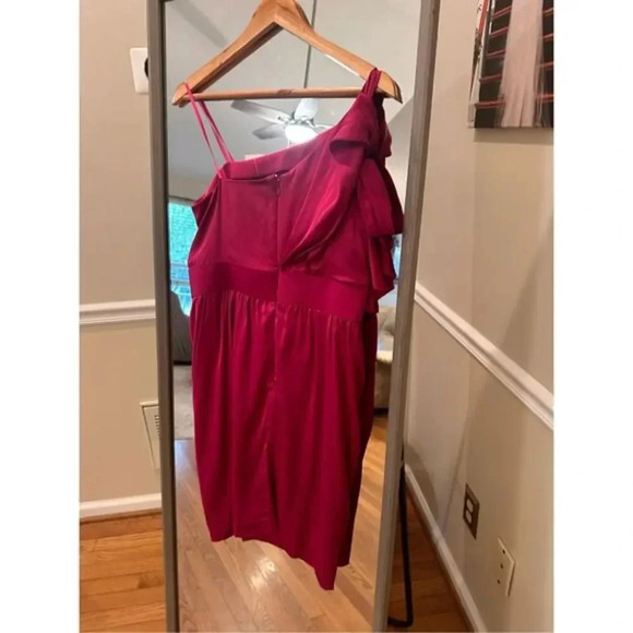 Cache Fuchsia One Shoulder Satin Cocktail Dress Size 10 Bow  Ruched Party Formal - Picture 3 of 5